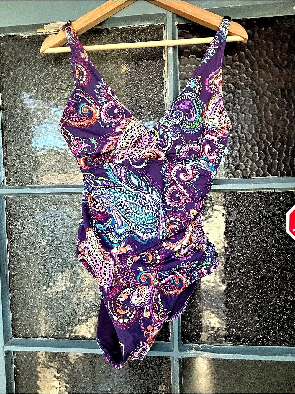 Ralph Loren RL Paisley One-Piece Swimsuit in Purple size L